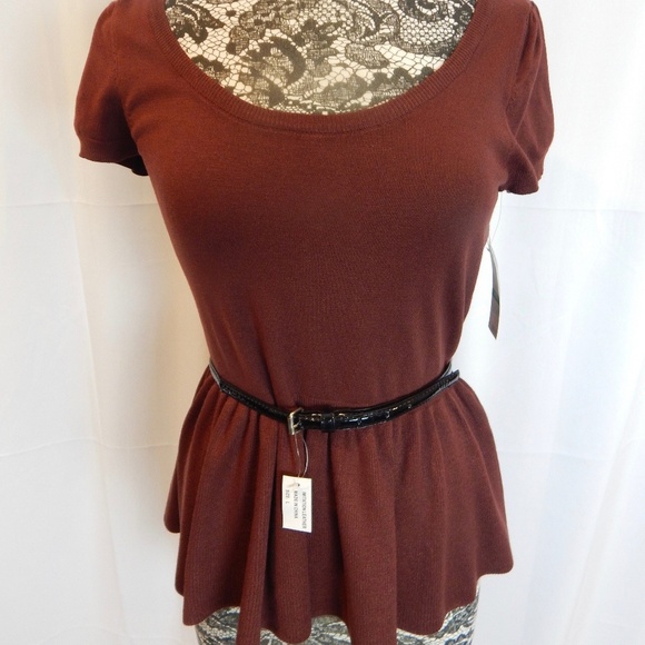 INC International Concepts Brown Peplum Top - Picture 1 of 3